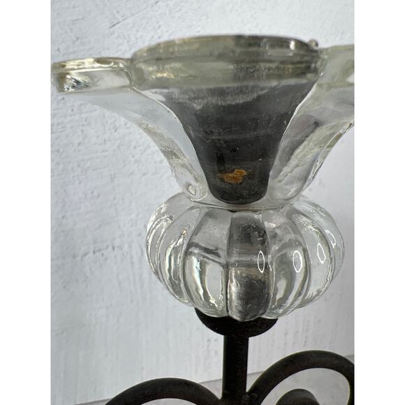 Wrought Iron Scroll Candle Holders Glass Ornate Decorative Pair - Picture 3 of 10